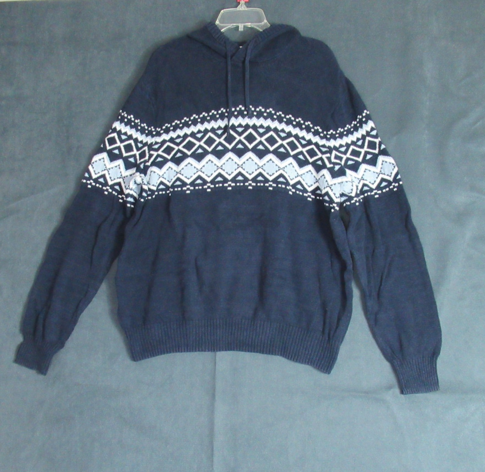 Urban Pipeline Sweater Mens Size XL Blue Fair Isle Knit Hoodie Arctic Preppy